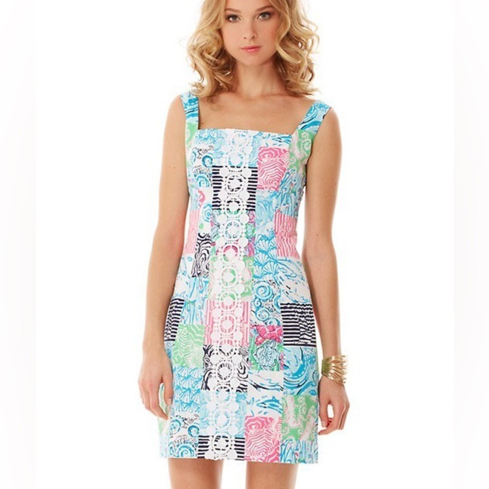 Lilly Pulitzer Idi Shift Dress Osterville Patch print‎ pink blue